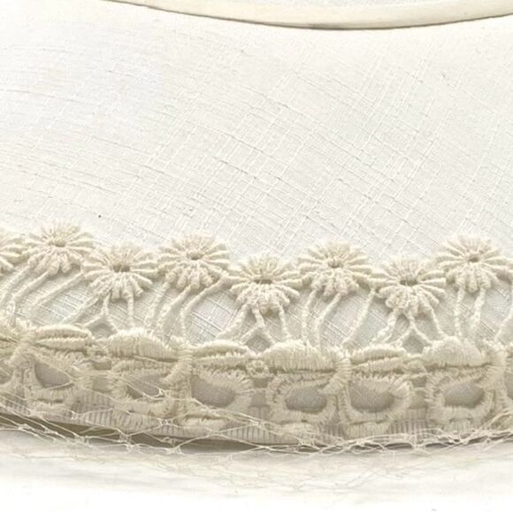 Vintage 1950s Ivory Mushroom Hat Daisy Lace Trim & Net Veil Bridal Cocktail - Picture 7 of 14